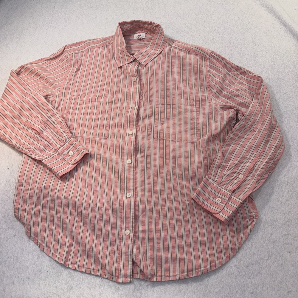Aerie Women's Pink Striped Button Front Long Sleeve Shirt Oversized Casual Top S